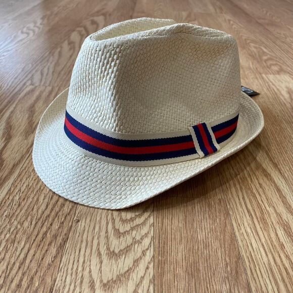 Fedora Hat with Stripe Trim Tan - Picture 1 of 6